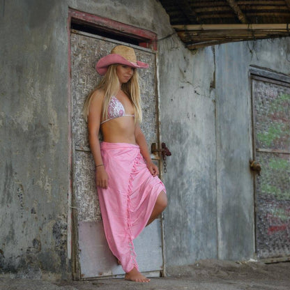 Pretty in pink beach sarong sarong tied at hip, lightweight rayon by sarong hut