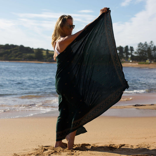 Emerald green luxe sarong beach shot