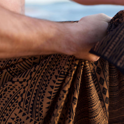 spear fishing mens luxe sarong closeup on sydney beach