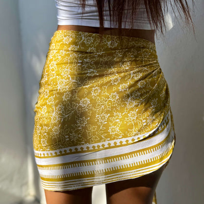 Mini sarong summer bone worn as beach cover-up, flowing rayon fabric