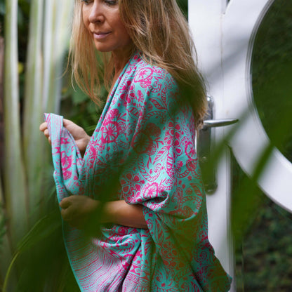 Sydney luxe worn as beach cover-up, flowing rayon fabric